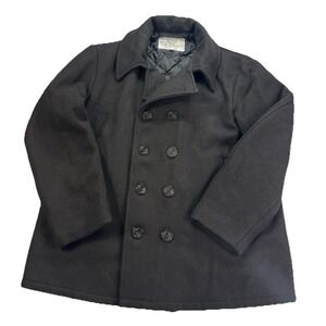 Vtg US Navy Men 48R Peacoat 70s Solid Heavy Wool Anchor Buttons Dark Academia